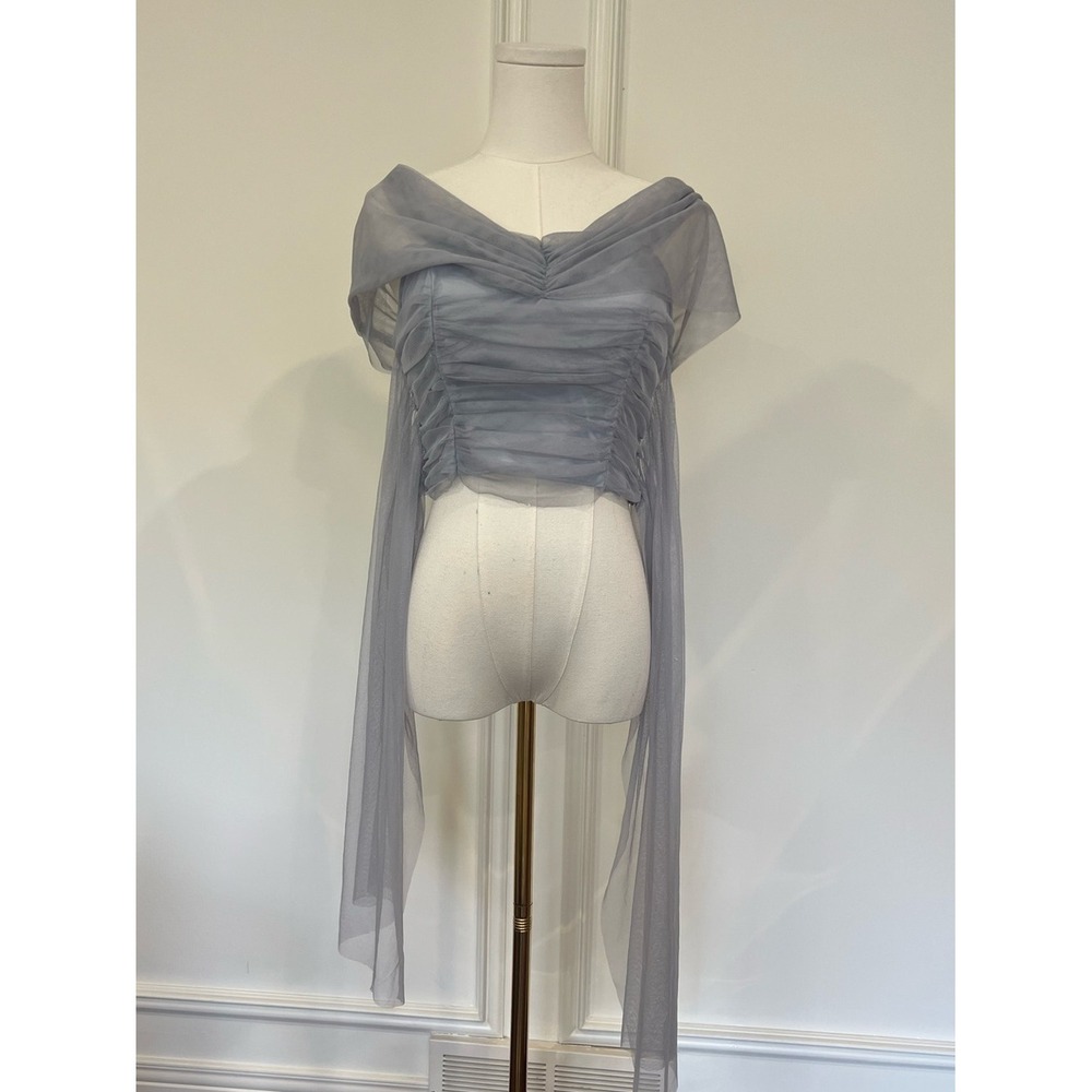 River Island Grey Tulle Ruched Corset Top Off Shoulder Tie Back UK 12 US 8